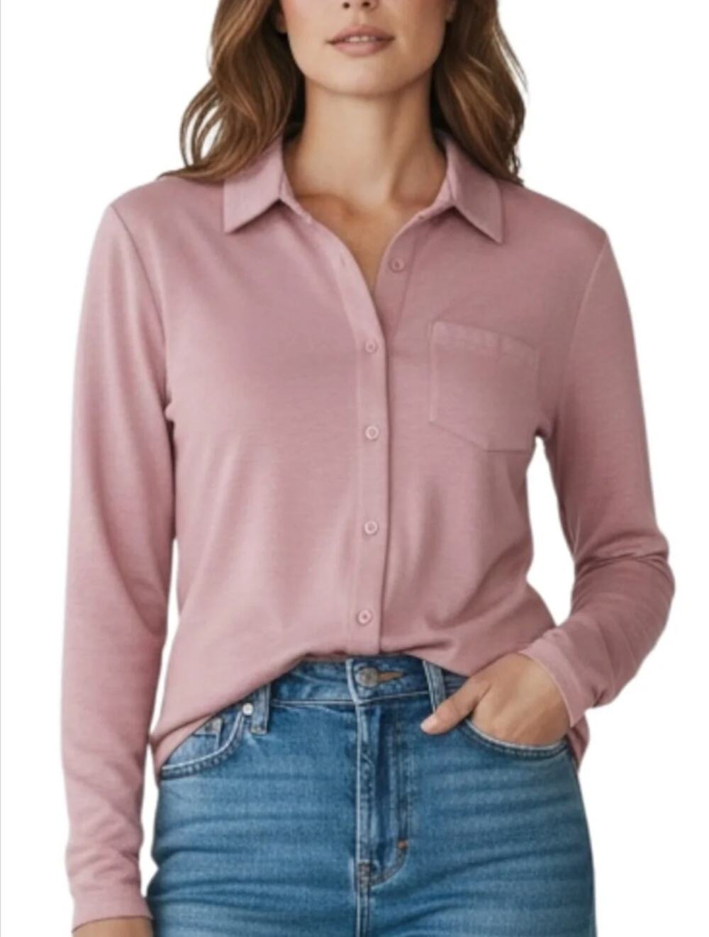 Belle by Kim Gravel Slub Knit Button Up Shirt Mauve New XXS